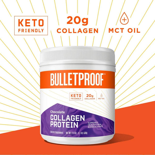 Chocolate Collagen Protein Powder with MCT Oil, 19G Protein, 14.3 Oz, Bulletproof Collagen Peptides and Amino Acids for Healthy Skin, Bones and Joints