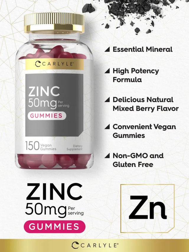 Zinc 50Mg | 150 Vegan Gummies | Zinc Citrate | by Carlyle