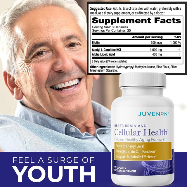 Juvenon Cellular Health Brain Supplement with Acetyl L-Carnitine and Biotin