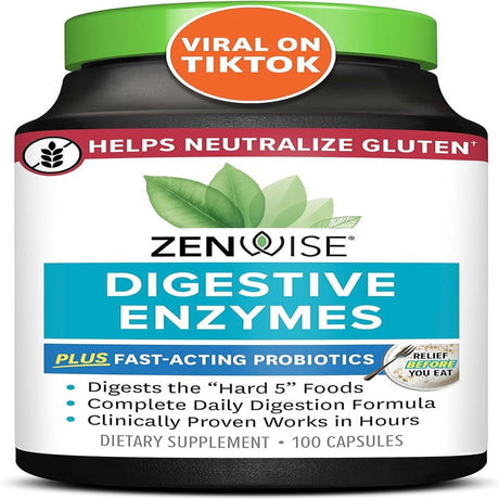 Zenwise Digestive Enzymes with Probiotics and Prebiotics Supplement, Supports Digestive Health, 100 Count