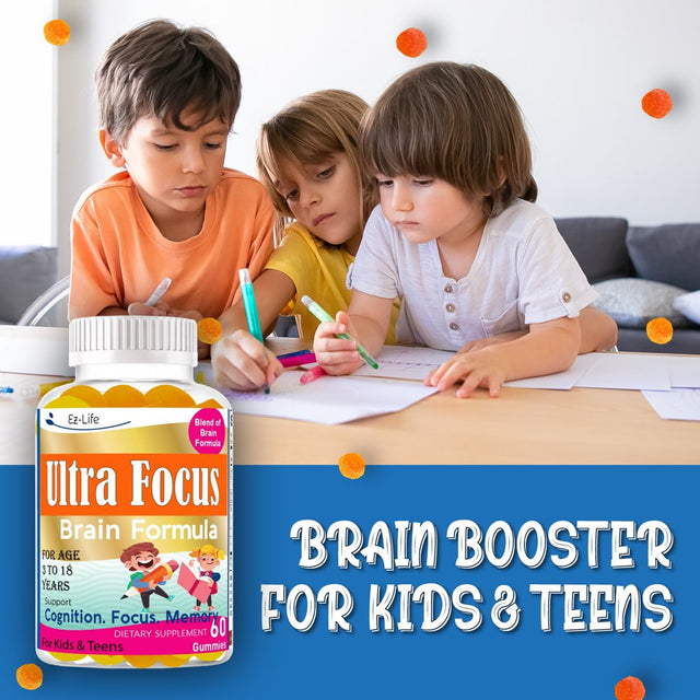 Ultra Focus Kids Brain Vitamins, Support Kids Focus and Attention, Memory & Concentration, Kids Attention and Focus Supplement (60 Ct) for Kids and Teens