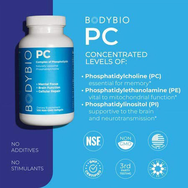 Bodybio - PC Brain Supplement 300 Phosphatidylcholine Softgels