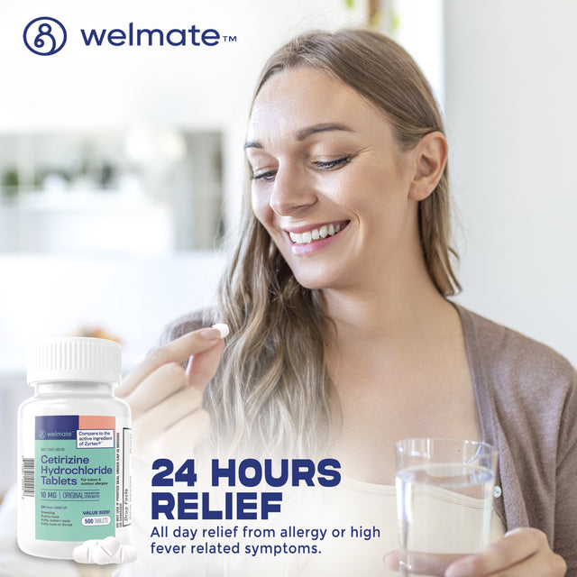 Welmate Antihistamine Allergy Relief - Cetirizine Hydrochloride 10Mg - 24 Hour Relief - 500 Tablets