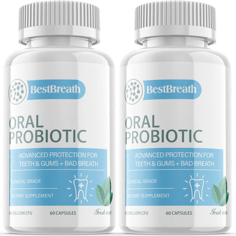 (2 Pack) Best Breath - Advanced Oral Probiotics Formula for Healthy Teeth and Gums, Fresh Breath, Ear, Nose, Throat, and Immune Health Supplement - 120 Capsules