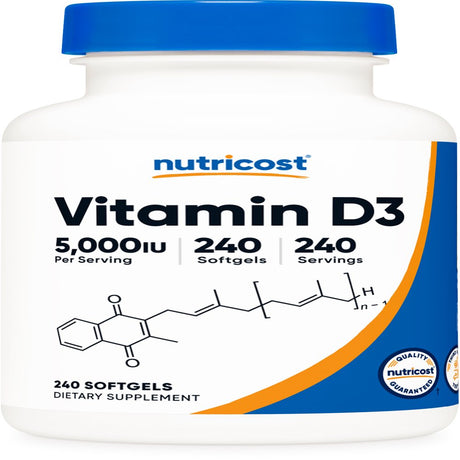 Nutricost Vitamin D3 5,000 IU, 240 Softgels - Non-Gmo Supplement