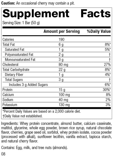 Standard Process Standardbar - Gluten-Free Protein Bar with Whole Food Formula of Calcium, Potassium, and More - Vegetarian - 18 Bar Pack - Cocoa Cherry