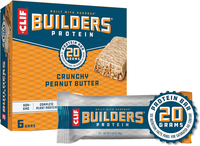 CLIF BUILDERS - Protein Bars - Crunchy Peanut Butter - 20G Protein - Gluten Free (2.4 Ounce, 6 Count)