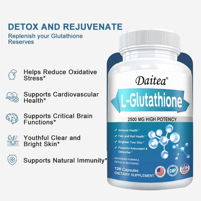 Daitea Premium Glutathione Supplement, Reduced Glutathione 2500 Mg, Antioxidant, Hair & Nail Support, Liver Detox