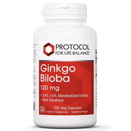 Protocol Ginkgo Biloba with Eleuthero Herbal Supplements - Circulation, Brain Support - 100 Veg Caps