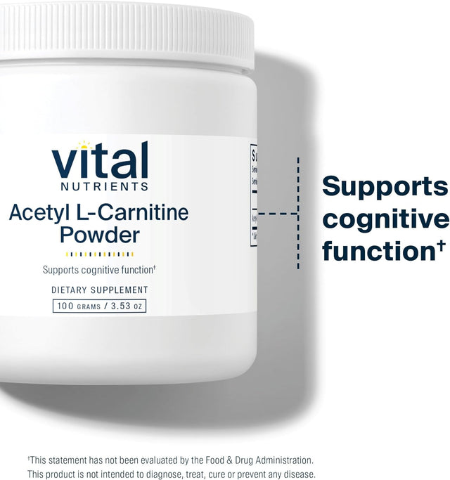 Vital Nutrients - Acetyl L-Carnitine Powder - Supports Normal Brain Function and Memory - Vegetarian - 100 Grams - 3000 Mg