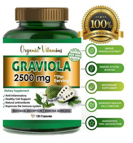 Graviola Capsules 2500Mg Pure Natural Soursop Capsules Leaves Fruit Powder - 120 Capsules (Pack of 10)
