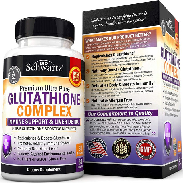 Bioschwartz Glutathione Complex with Milk Thistle Extract | Liver & Immune Support Supplement | 60Ct