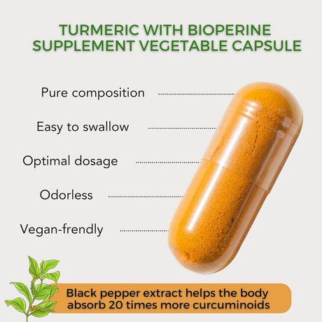 Healblend Organic Turmeric Curcumin with Bioperine Black Pepper - 95% Standardized Curcuminoids High Absorption for Joint Support Supplement, Herbal Formula - 60 Capsules