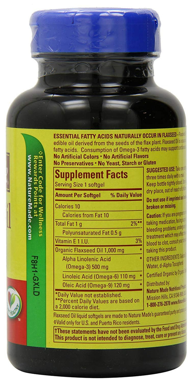 Nature Made Flaxseed Oil 1000 Mg Softgels 100 Each