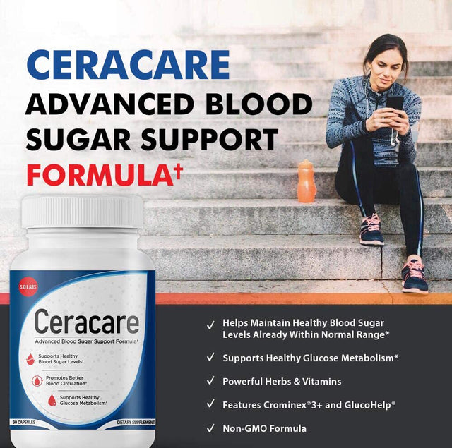 Ceracare - Advanced Blood Sugar Support Formula - Dietary Supplement Pills for Healthy Blood Sugar Levels - Promotes Better Blood Circulation and Healthy Glucose Metabolism - 120 Capsules (2 Pack)