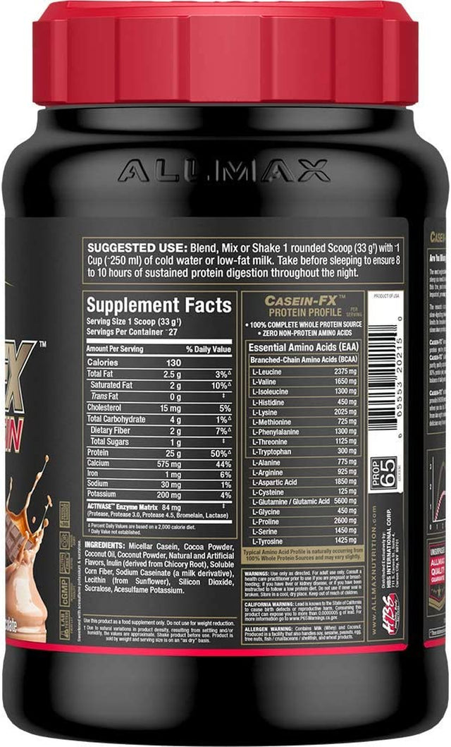 ALLMAX CASEIN-FX Protein, Chocolate - 2 Lb - 25 Grams of Slow-Release Protein per Scoop - Low Carb & Zero Added Sugar - Approx. 27 Servings