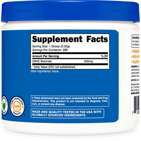 Nutricost DMAE Bitartrate Powder 100 Grams - Gluten Free & Non-Gmo Supplement