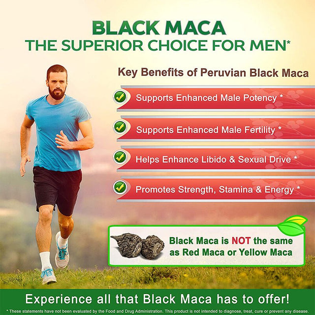 Pure Black Maca Root - Max Strength 1000Mg per Serving - Gelatinized Maca Root Extract Supplement from Peru - Natural Pills to Support Reproductive Health & Energy - Non-Gmo-120Capsules