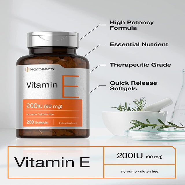 Vitamin E Supplement | 200 IU (90 Mg) | 200 Softgel | by Horbaach