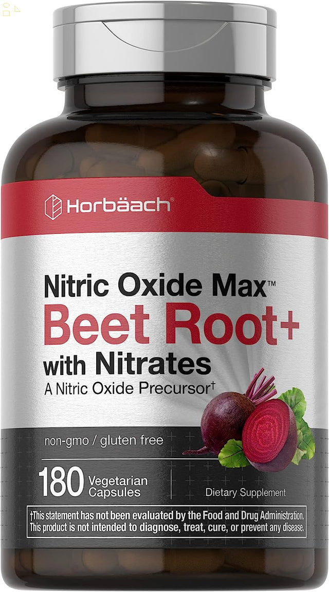 Nitric Oxide Beet Root Capsules | with Nitrates | 180 Count | Nitric Oxide Precursor | Vegetarian, Non-Gmo, Gluten Free Supplement | By