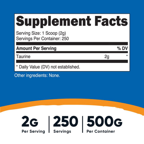 Nutricost Taurine Supplement Powder 500 Grams, 250 Servings