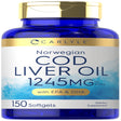 Norwegian Cod Liver Oil Softgels with EPA & DHA 1245Mg | 150 Count | Liquid Capsules | by Carlyle