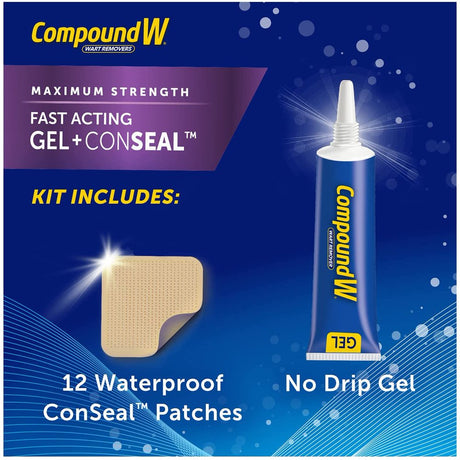 Compound W Maximum Strength Fast Acting Gel Wart Remover with 12 Conseal Patches, 0.25 Oz