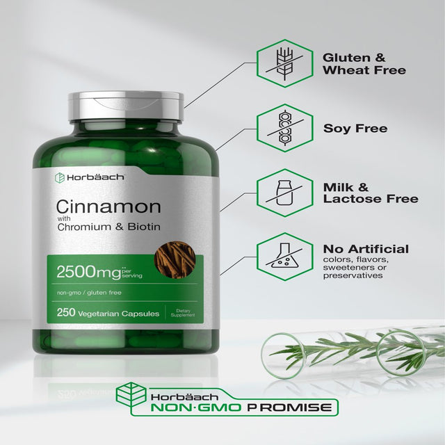 Cinnamon with Chromium & Biotin | 250 Vegetarian Capsules | by Horbaach