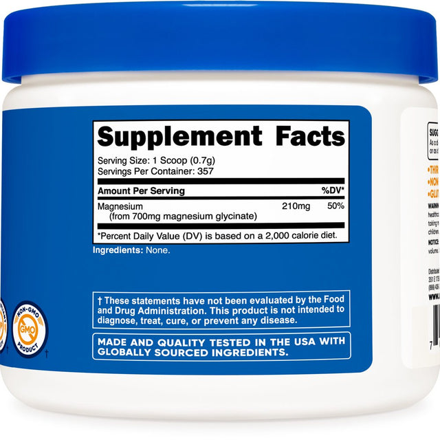 Nutricost Magnesium Glycinate Powder (250 Grams) Unflavored Supplement