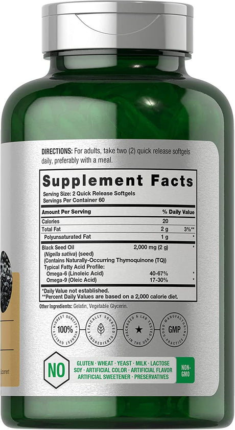 Black Seed Oil 2000Mg | 120 Cold Pressed Softgels | by Horbaach