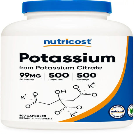 Nutricost Potassium Citrate 99Mg, 500 Capsules - Non-Gmo & Gluten Free Supplement