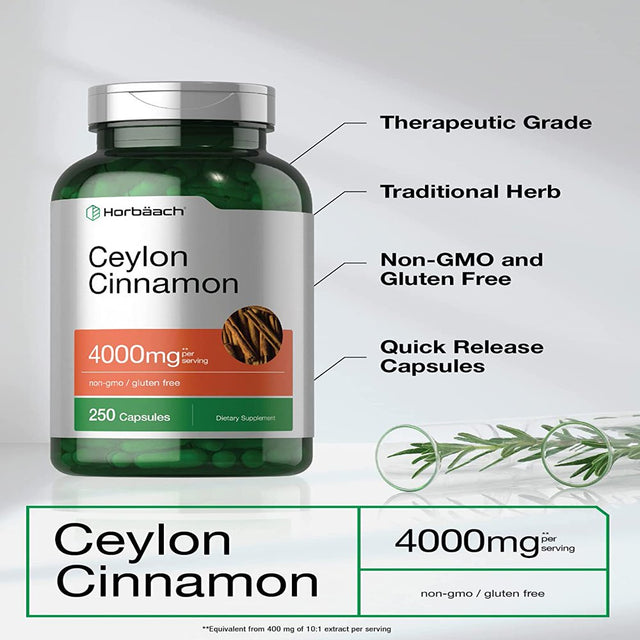 Ceylon Cinnamon 4000Mg | 250 Capsules | High Potency | by Horbaach