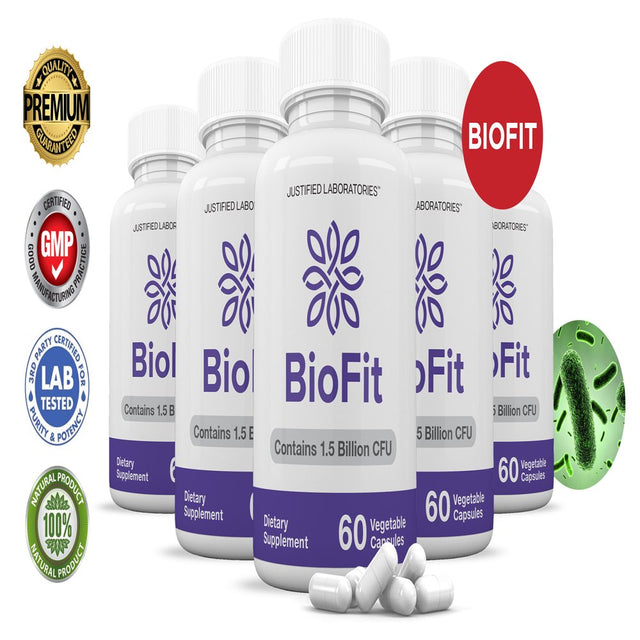 (5 Pack) Biofit Probiotic 1.5 Billion CFU Bio Fit Supplement for Men & Women 300 Capsules