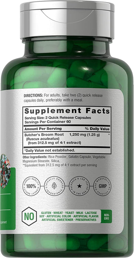 Butchers Broom 1250Mg | 120 Capsules | Max Potency | by Horbaach