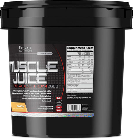 Ultimate Nutrition Muscle Juice Revolution 2600 Weight Gainer, Muscle Recovery with Glutamine, Micellar Casein and Time Release Complex Carbohydrates, Banana Protein Powder, 11.1 Pounds