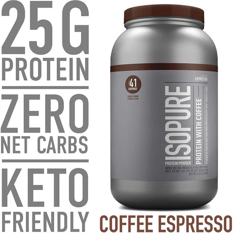 Isopure, Protein with Coffee, Espresso, 3 Lb, 41 Servings