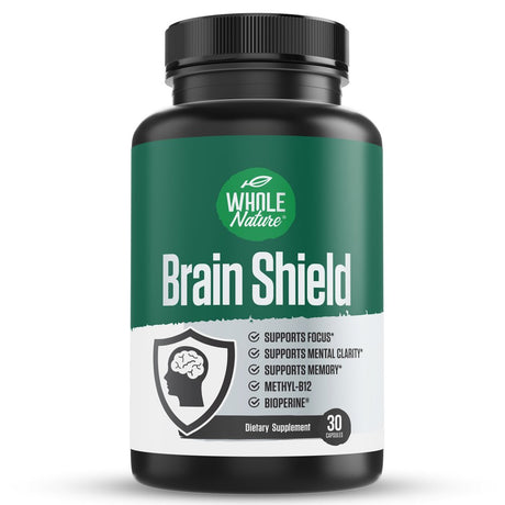 Whole Nature Brain Shield Nootropics - Anxiety and Stress Relief, Boost Focus, Energy, Memory - 30 Pills