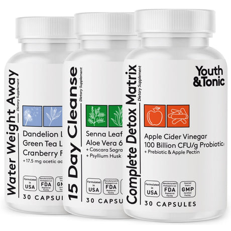 Youth & Tonic Natural Colon Cleanse and Detox Weight Loss Pills with Senna Chromium Probiotics