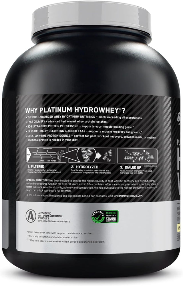 Optimum Nutrition Platinum Hydrowhey Protein Powder, 100% Hydrolyzed Whey Protein Isolate Powder, Flavor: Turbo Chocolate, 40 Servings, 3.61 Pounds (Packaging May Vary)