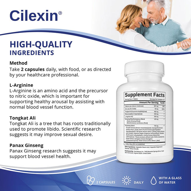 Cilexin with Zinc, L-Arginine and Tongkat Ali for Men’S Performance. Supplement - 60 Tablets