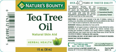 "Nature'S Bounty Tea Tree Pure Oil Natural Skin Aid Herbal Health 1Oz,4-Pack"