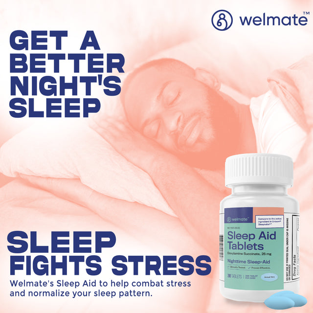 Welmate Sleep Aid - Doxylamine Succinate 25 Mg - Insomnia Support - USA Made - 200 Count Tablets