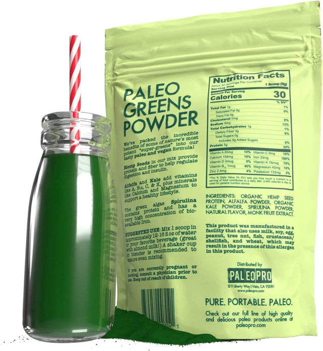 Paleopro Paleo Greens Powder, Plant-Based Vegan Protein Powder, Vitamin B12, Keto Ingredients, Gluten-Free, Good Source of Fiber, Calcium, Magnesium, Vitamins a & C, Vitamin K & Iron, No Sugar, 9.4Oz