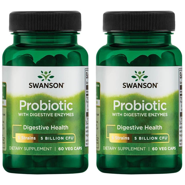 Swanson Probiotic with Digestive Enzymes 5 Billion Cfu 60 Veg Caps 2 Pack