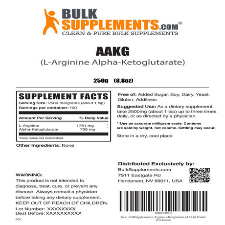 Bulksupplements.Com L-Arginine A-Ketoglutarate Powder, 2500Mg - Workout Powder (250 Grams)