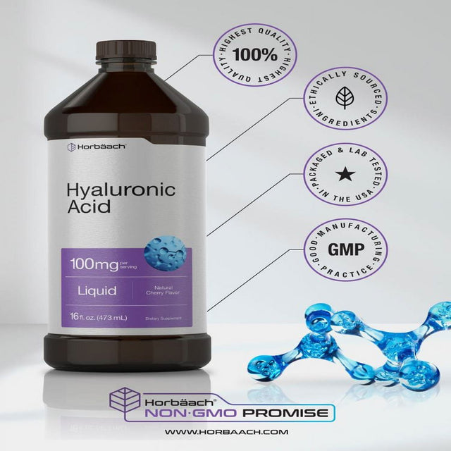 Liquid Hyaluronic Acid Supplement | 100 Mg | 16 Oz | Mixed Berry Flavor | by Horbaach