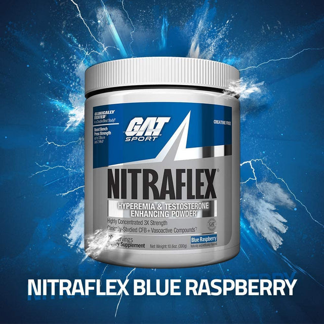 GAT SPORT Nitraflex Advanced Pre-Workout Powder, Increases Blood Flow, Boosts Strength and Energy, Improves Exercise Performance, Creatine-Free (Blue Raspberry, 30 Servings)