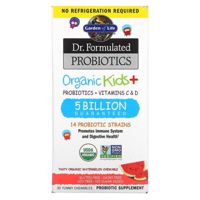 Garden of Life Dr. Formulated Probiotics, Organic Kids +, Tasty Organic Watermelon, 30 Yummy Chewables