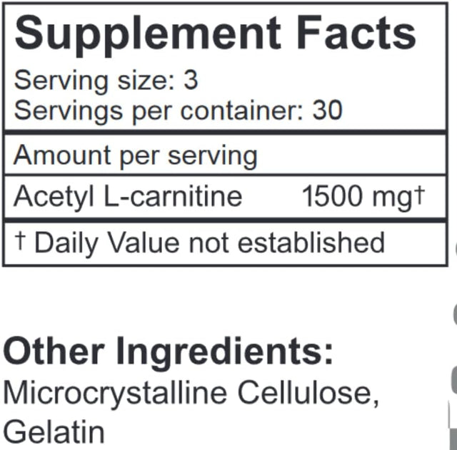 Lifelink'S ALC (Acetyl L-Carnitine) | 500 Mg X 90 Capsules | Cognitive Enhancer | Gluten Free & Non-Gmo | Made in the USA