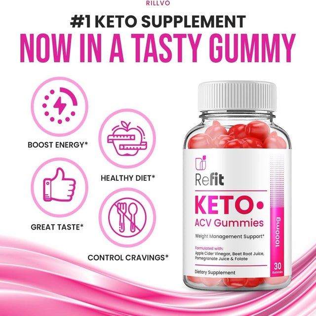 Refit Keto ACV Gummies Refit ACV Advanced Keto Formula plus Apple Cider Vinegar Keto Gummies Dietary Supplement B12 Beet Root Juice Men Women 60 Gummies